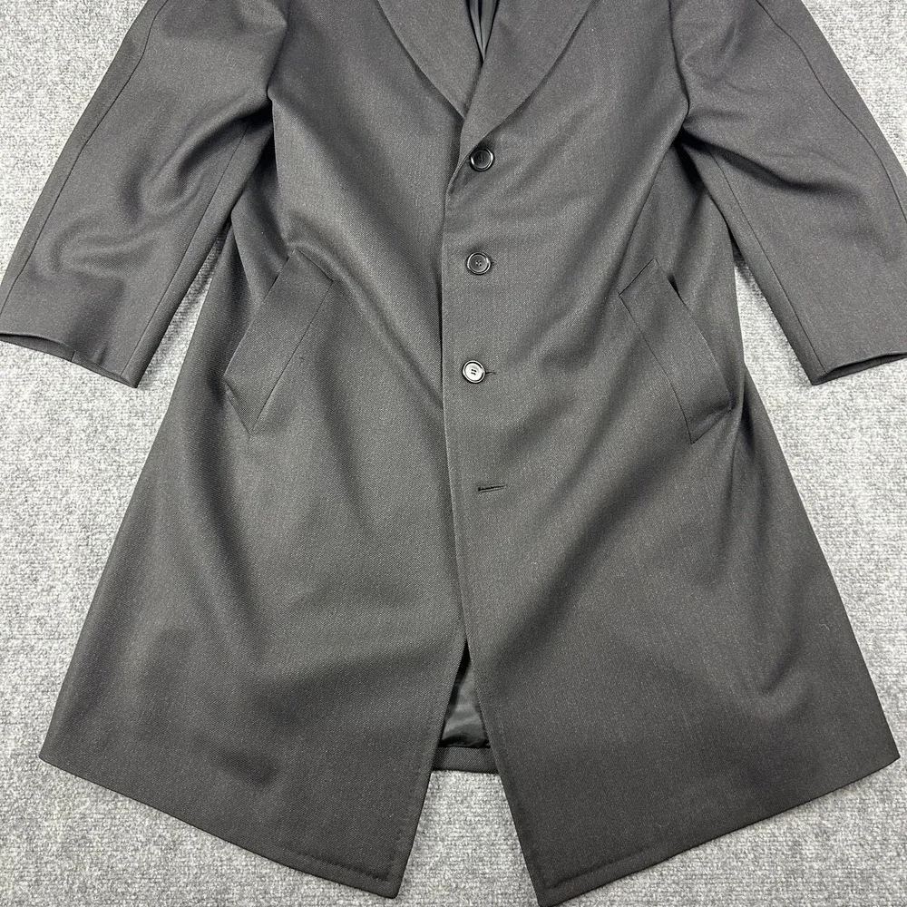 Canali Overcoat Mens 42R Black Wool Single Breasted Water Resistant Italy‎